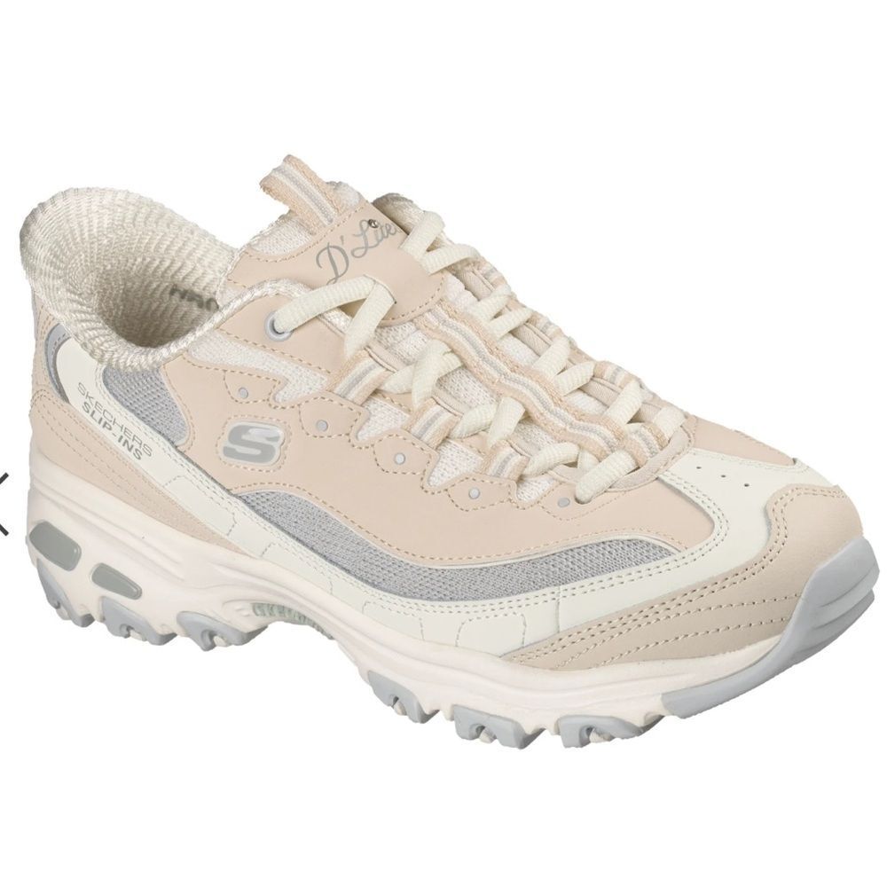 Skechers Women's D’Lites Slip-ins in Blush and Light Gray